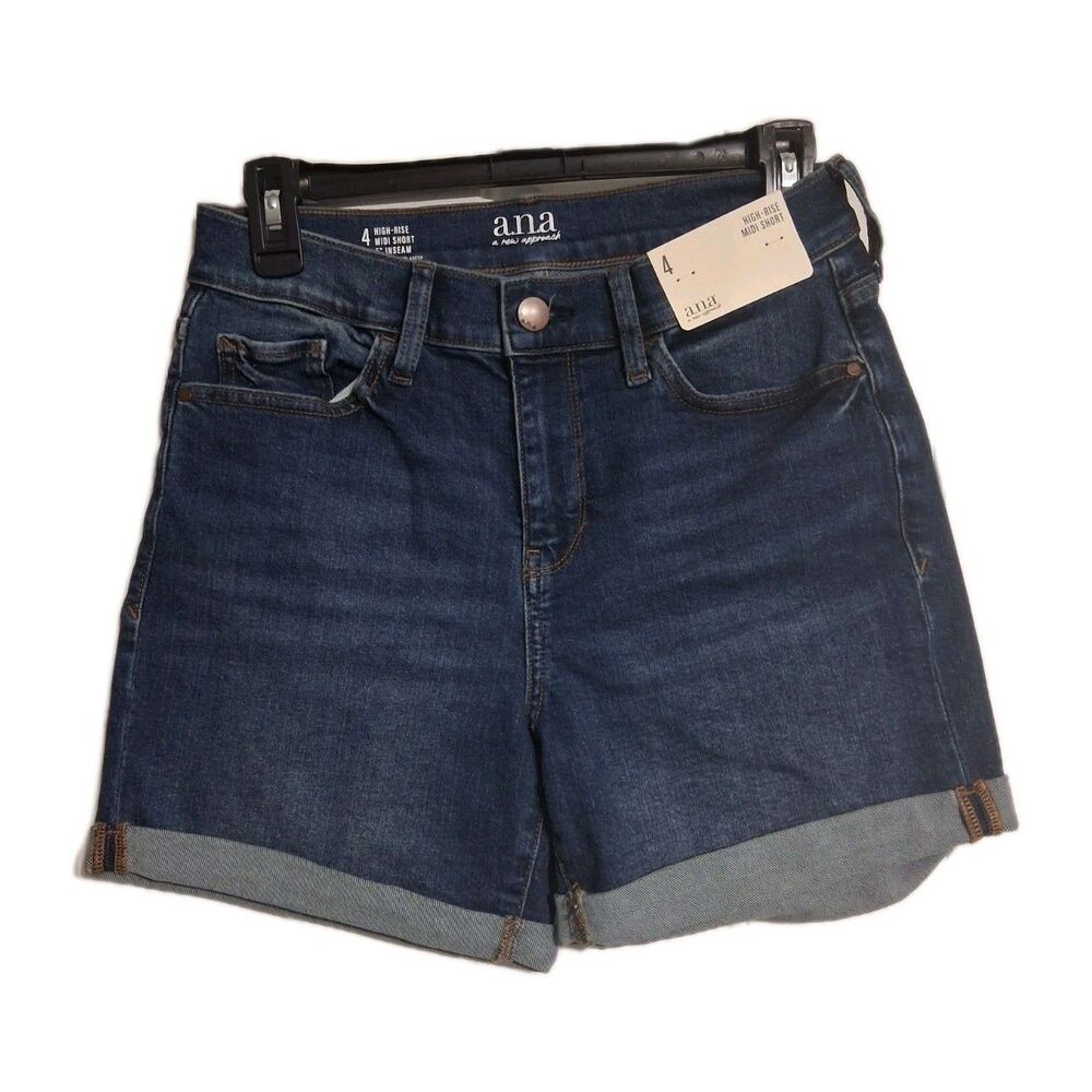 NWT Women's a.n.a High Rise Midi Shorts Size 4 Dark Vortex